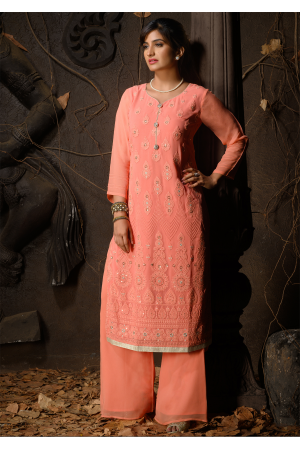 Peach Color Designer Georgette Kurti